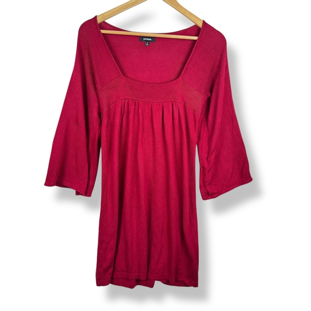 Y2K‎ Express Red Knit Sweater Dress Womens Size Small Empire Waist Academia Twee